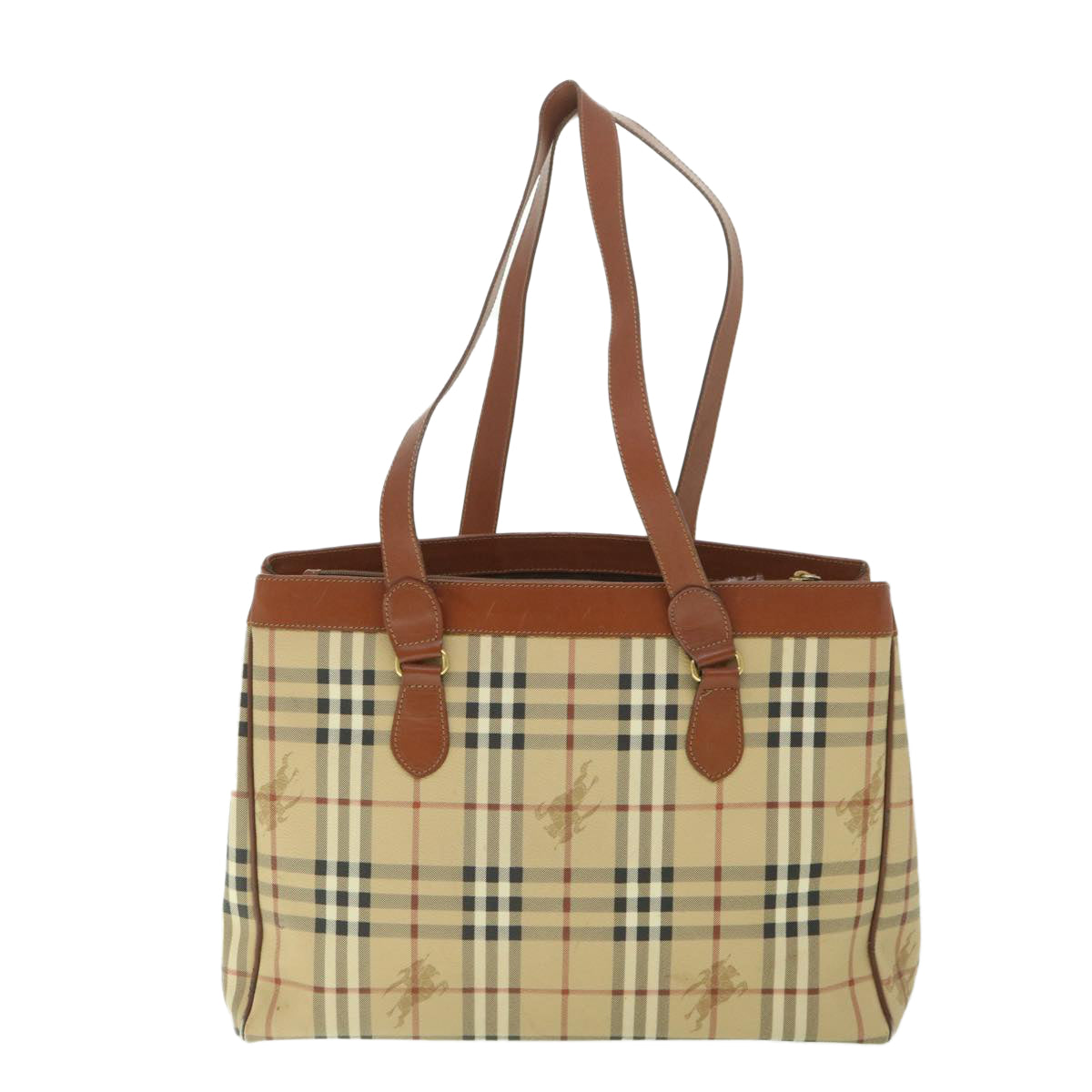 Luxury BurberrySs Nova Check Tote Bag PVC Leather Beige Auth ep1961