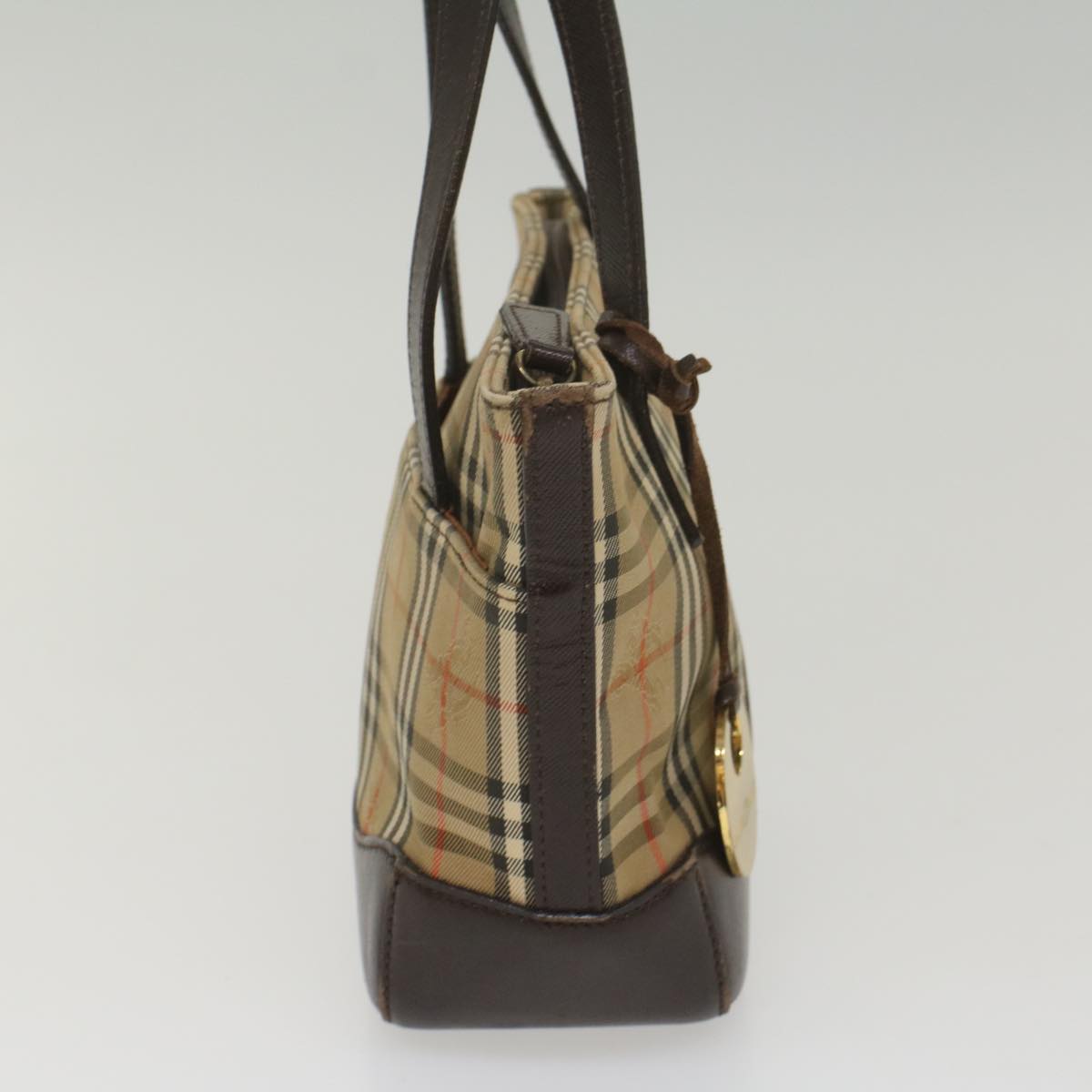 Luxury Burberry Nova Check Hand Bag Nylon Canvas Beige Auth ep1964