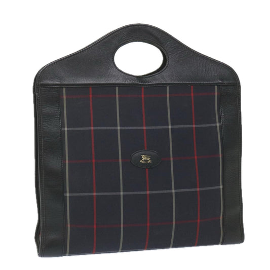 Luxury BurberrySs Nova Check Hand Bag Nylon Canvas Navy Auth ep2181