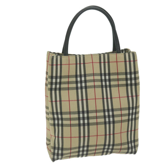 Luxury Burberry Nova Check Hand Bag Nylon Canvas Beige Auth ep3149