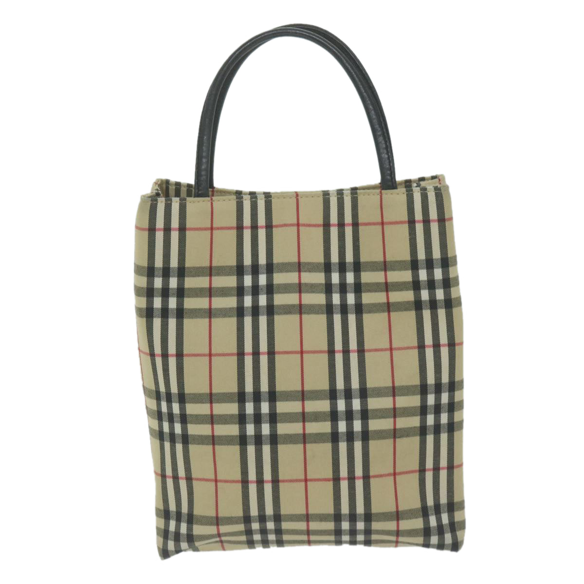 Luxury Burberry Nova Check Hand Bag Nylon Canvas Beige Auth ep3149