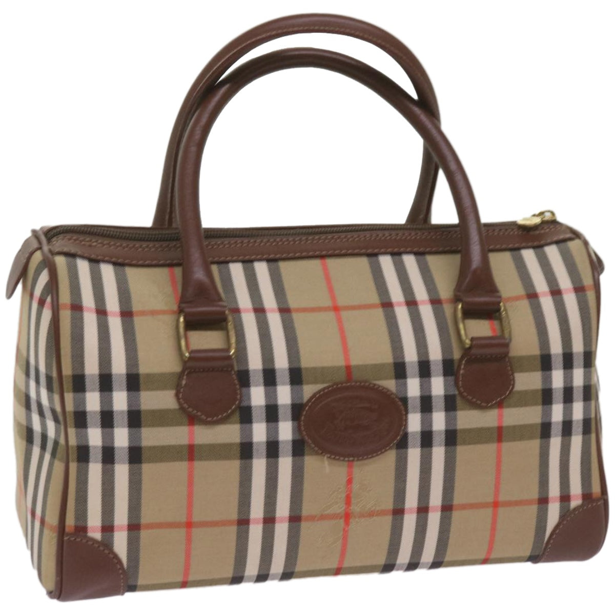 Luxury BurberrySs Nova Check Boston Bag Canvas Beige Auth ep3638