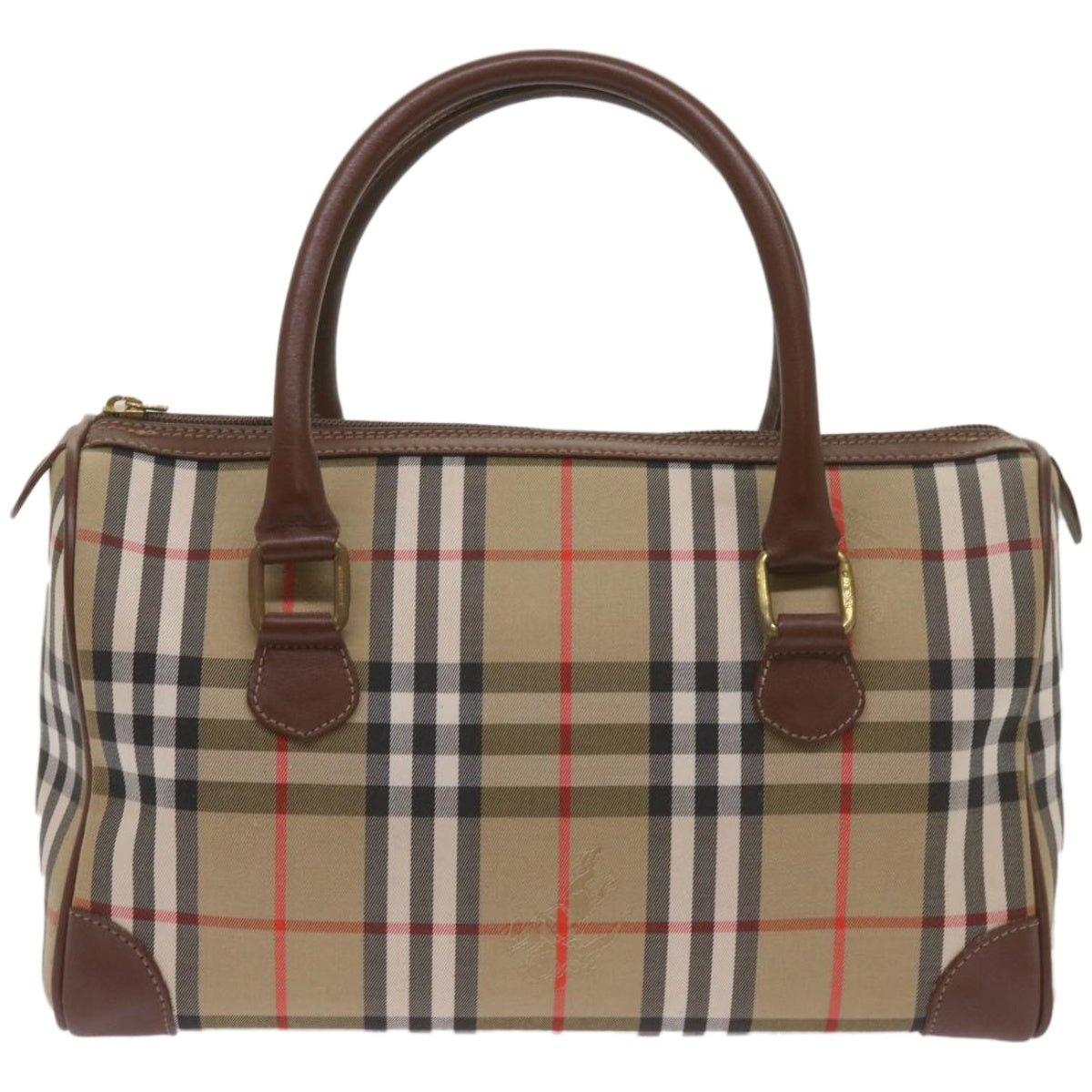 Luxury BurberrySs Nova Check Boston Bag Canvas Beige Auth ep3638