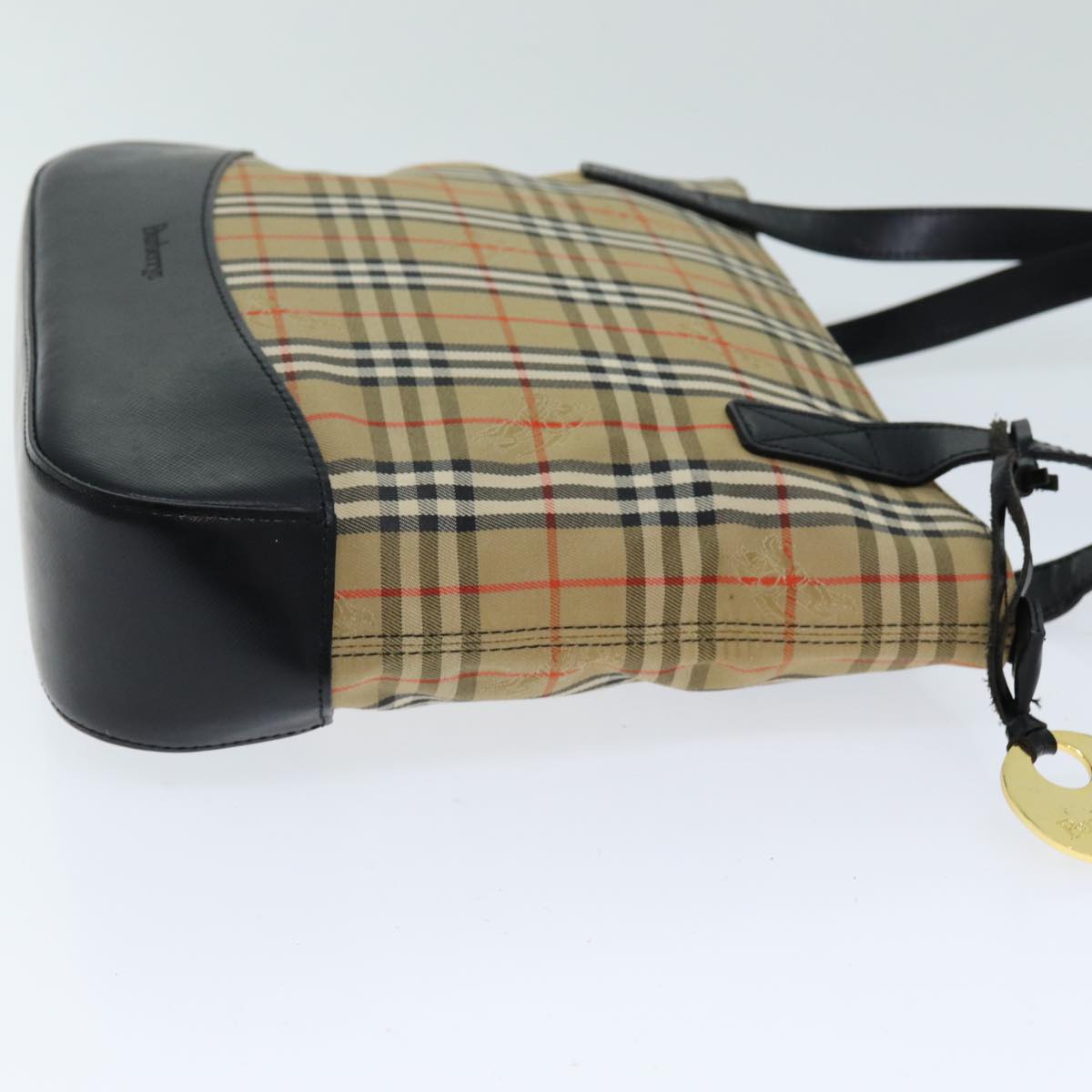 Luxury BurberrySs Nova Check Tote Bag Canvas Beige Black Auth ep4184