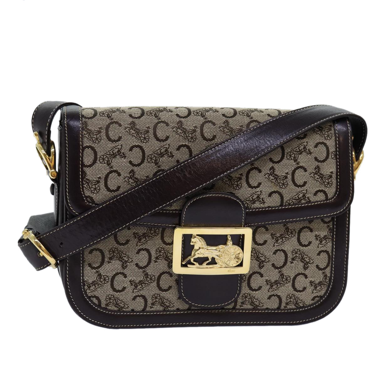 Luxury CELINE C Macadam Horse Carriage Shoulder Bag Beige  ep4291
