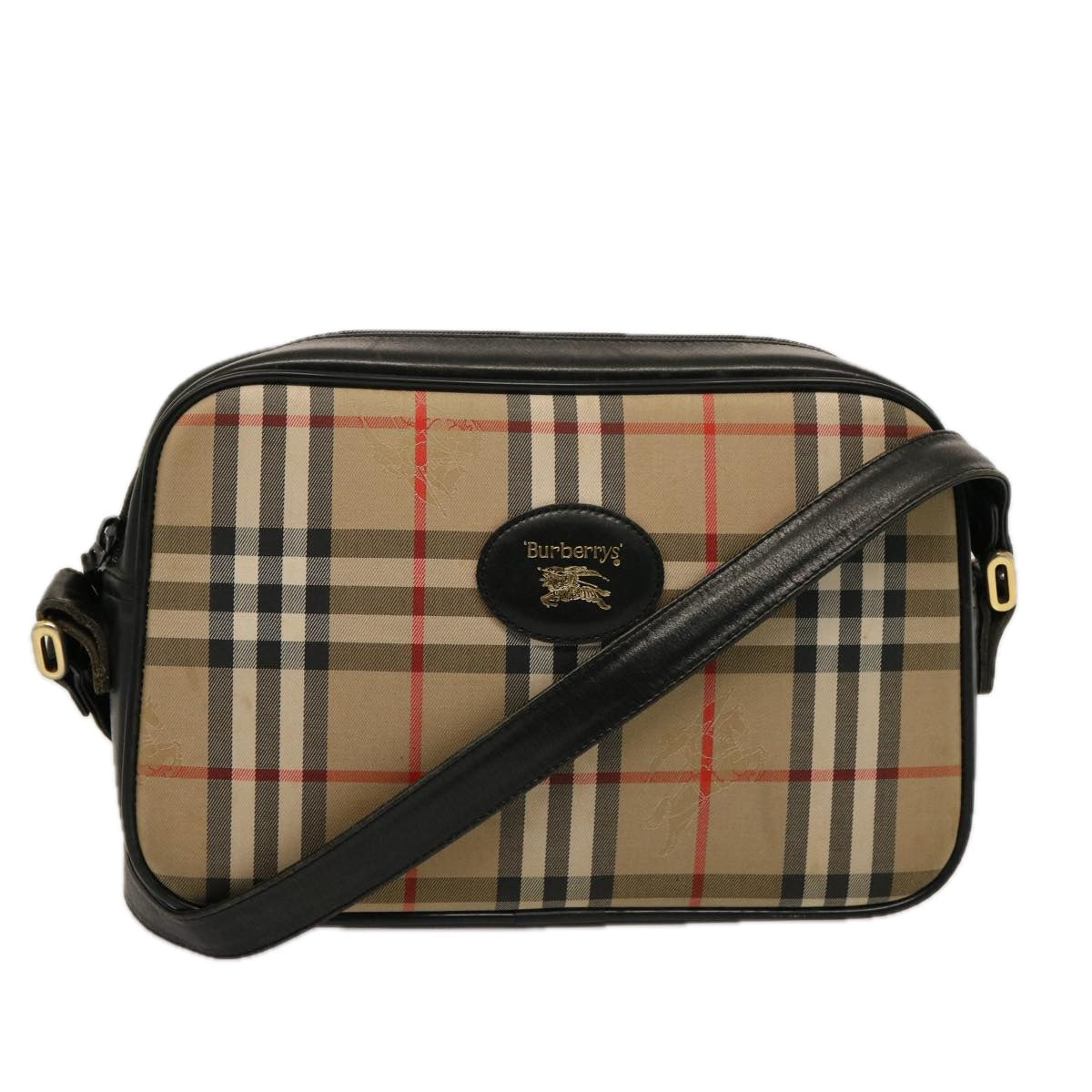 Luxury BurberrySs Nova Check Shoulder Bag Canvas Beige Black Auth ep4300
