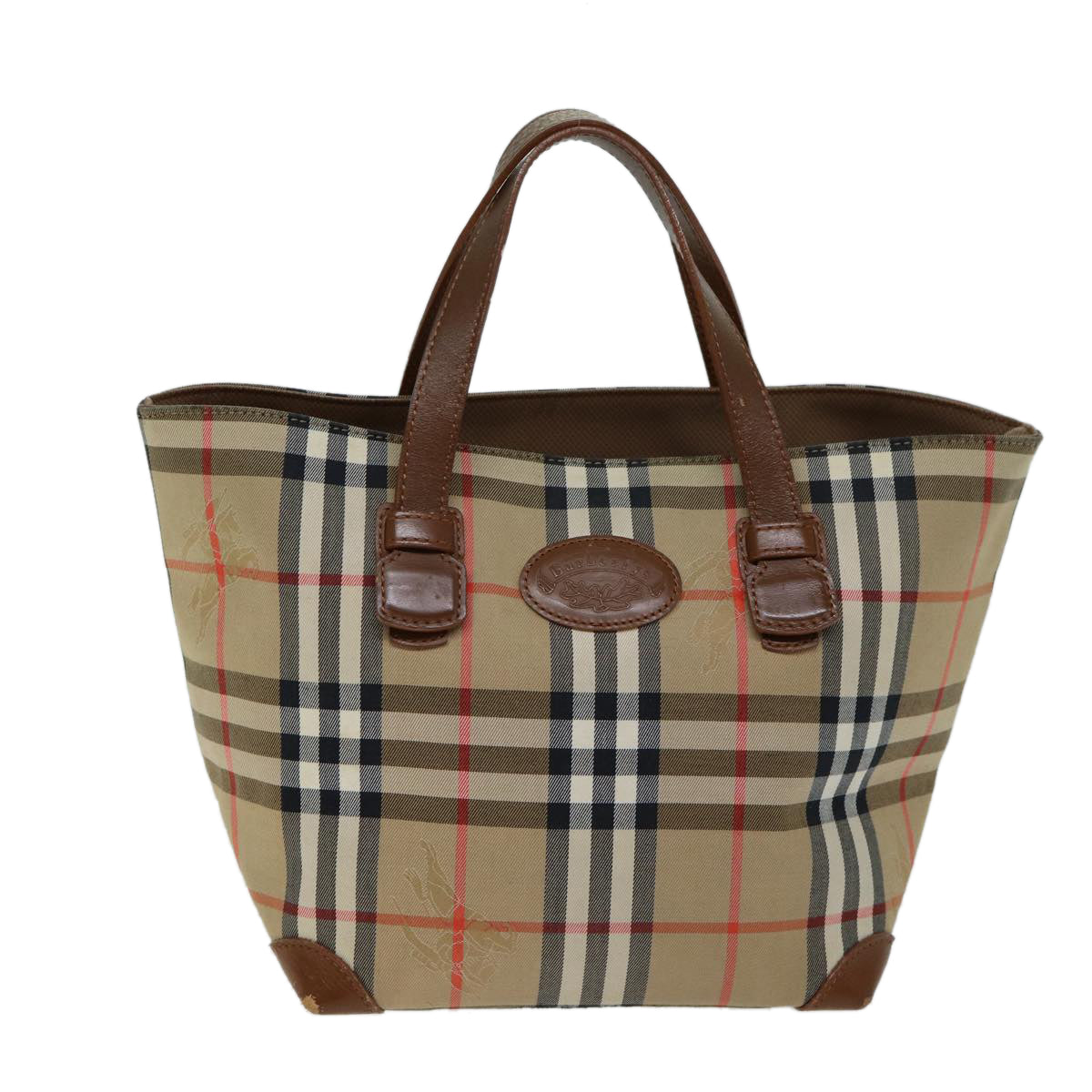 Luxury BurberrySs Nova Check Hand Bag Canvas Beige Auth ep4362
