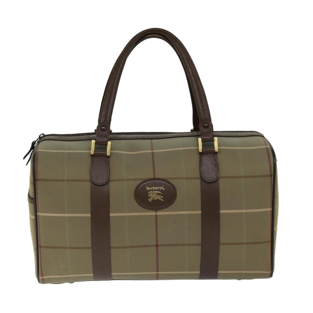 Luxury BurberrySs Nova Check Boston Bag Canvas Beige Auth ep4373