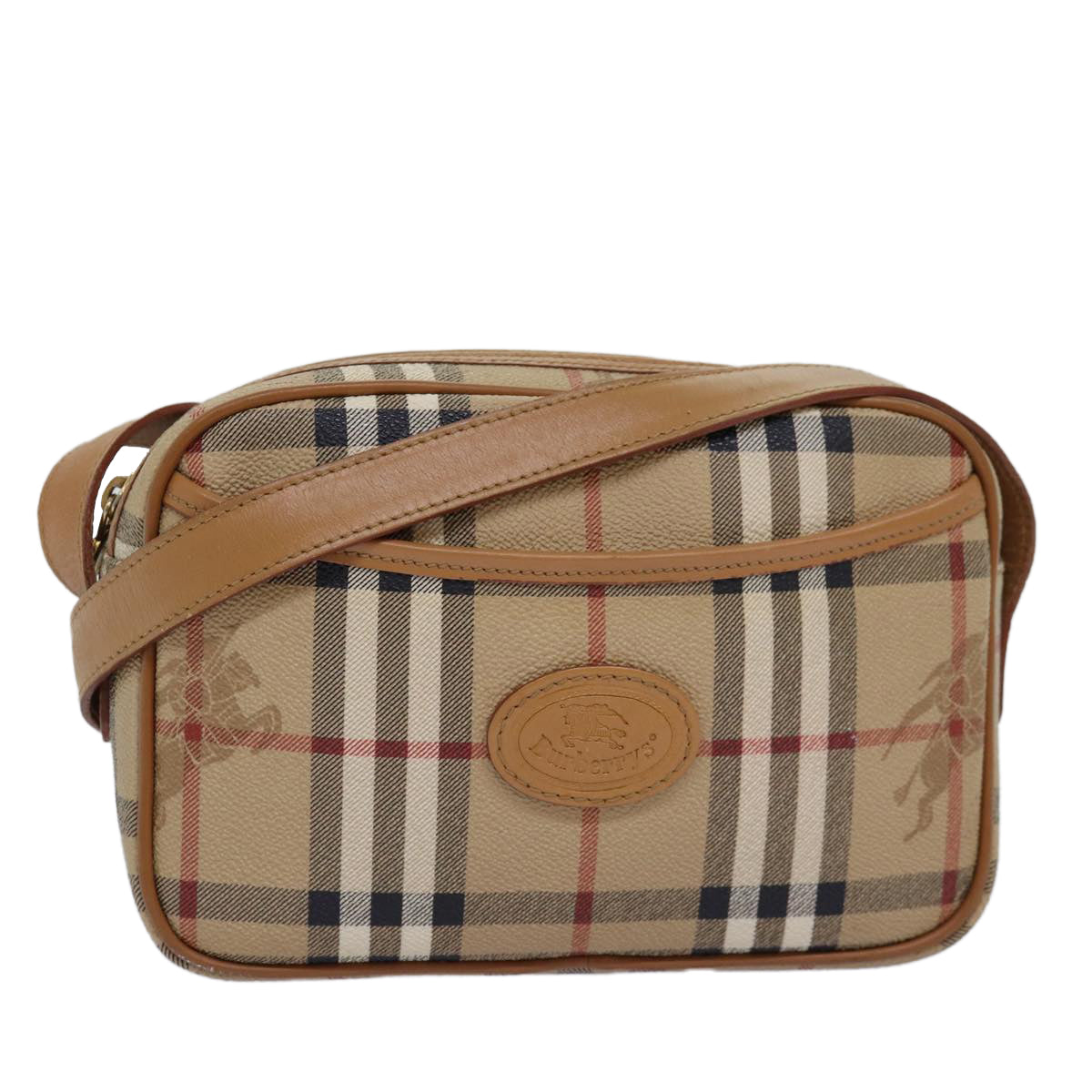 Luxury BurberrySs Nova Check Shoulder Bag PVC Leather Beige Auth ep4407