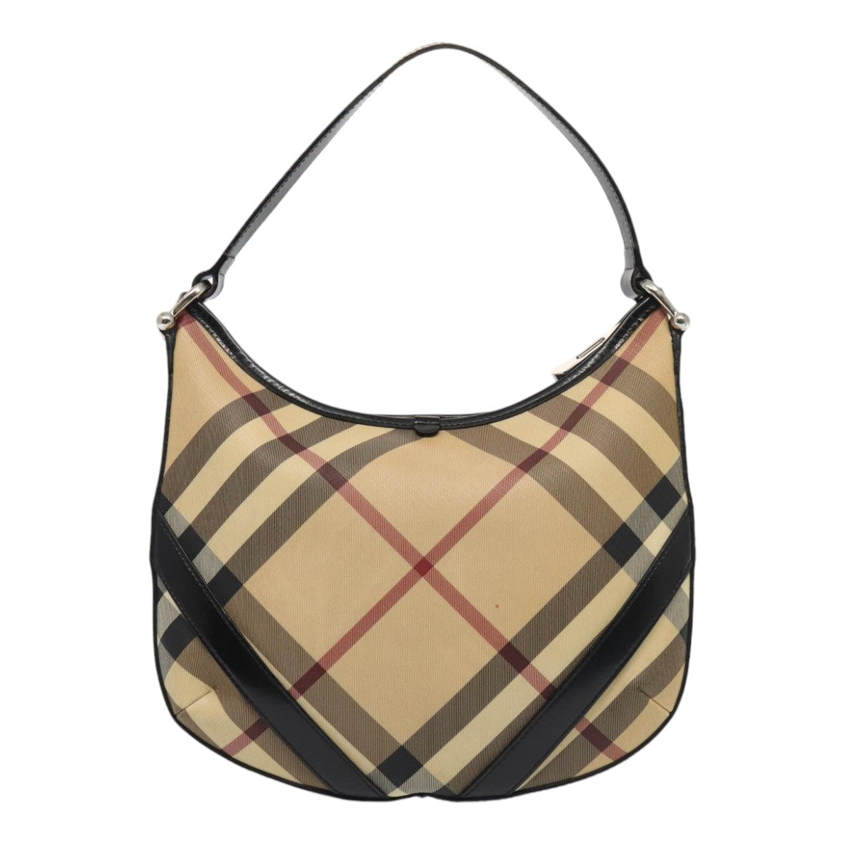 Luxury Burberry Nova Check Shoulder Bag PVC Beige Silver Auth ep5325