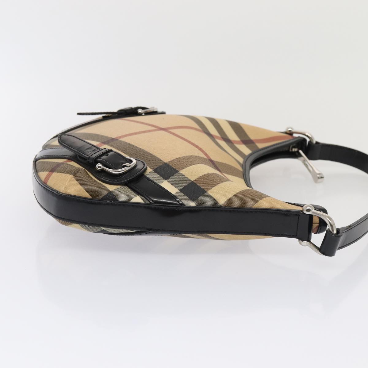 Luxury Burberry Nova Check Shoulder Bag PVC Beige Silver Auth ep5325
