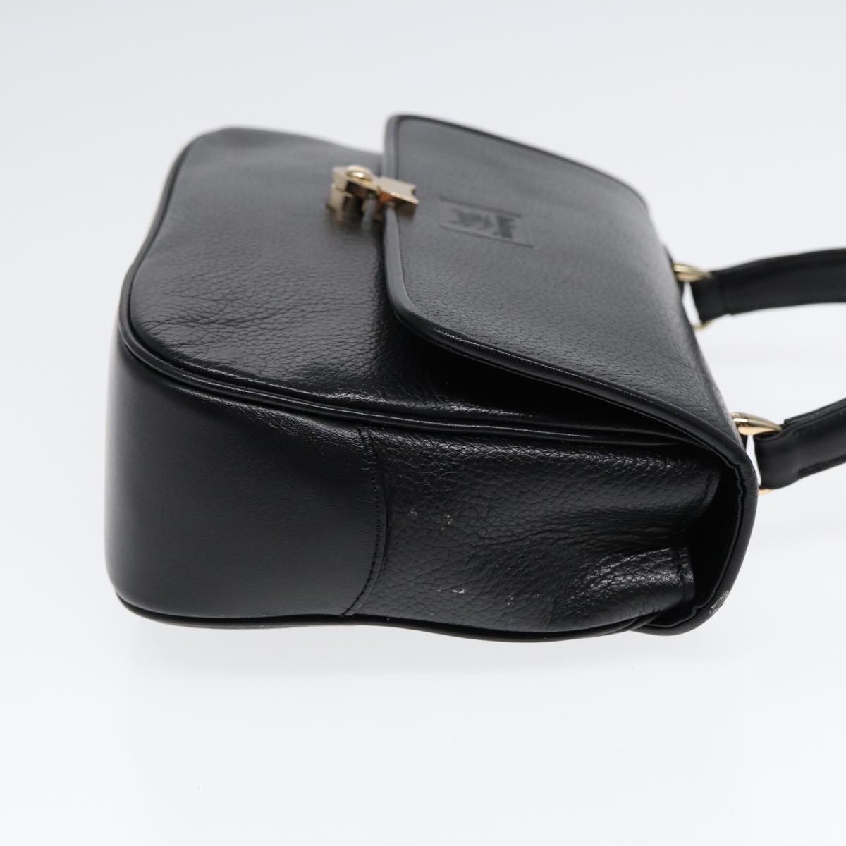 Luxury BurberrySs Hand Bag Leather Black Gold Auth ep5473