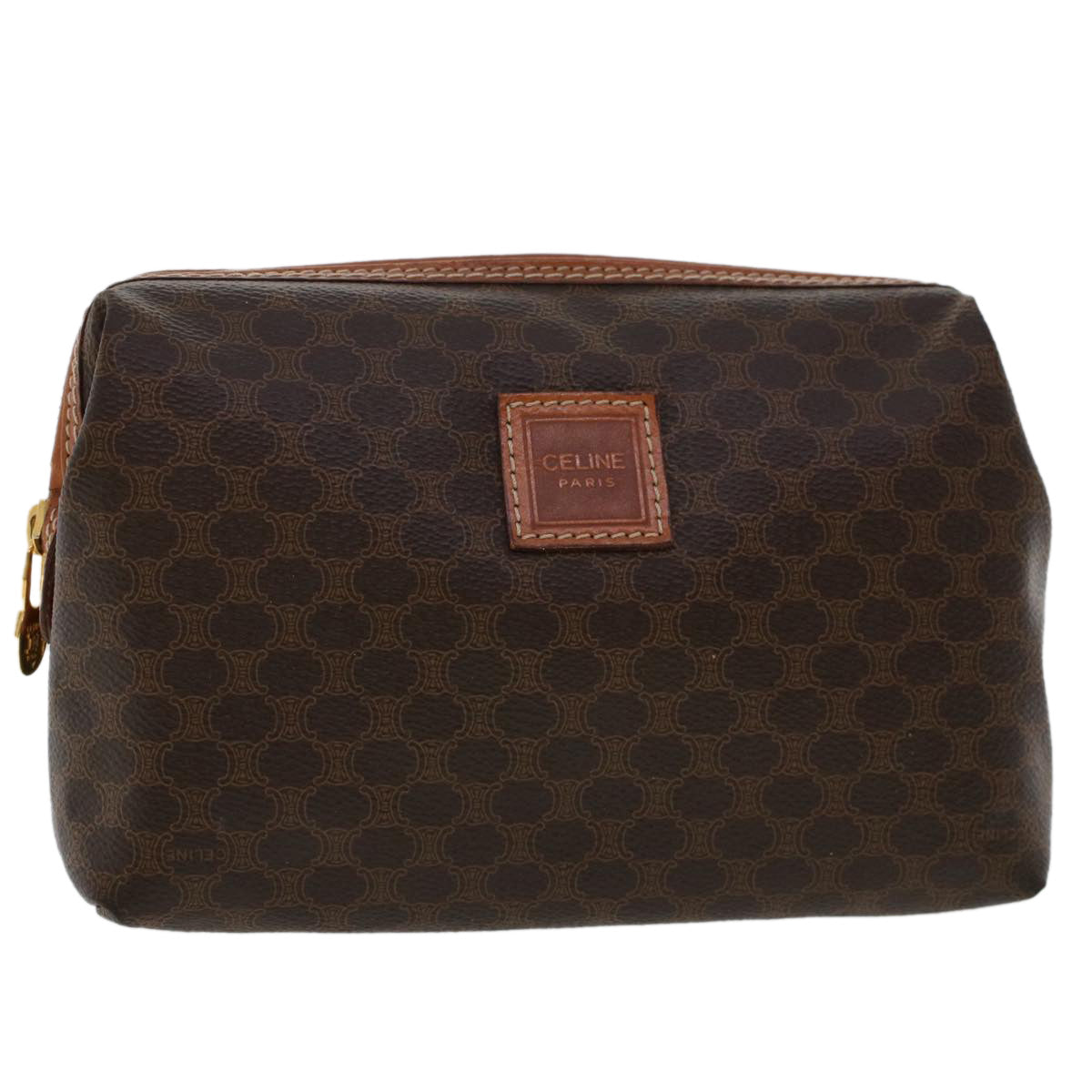 Luxury CELINE Macadam Canvas Pouch PVC Leather Brown  ep867