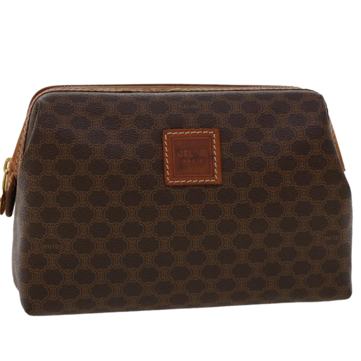 Luxury CELINE Macadam Canvas Pouch PVC Leather Brown  ep868