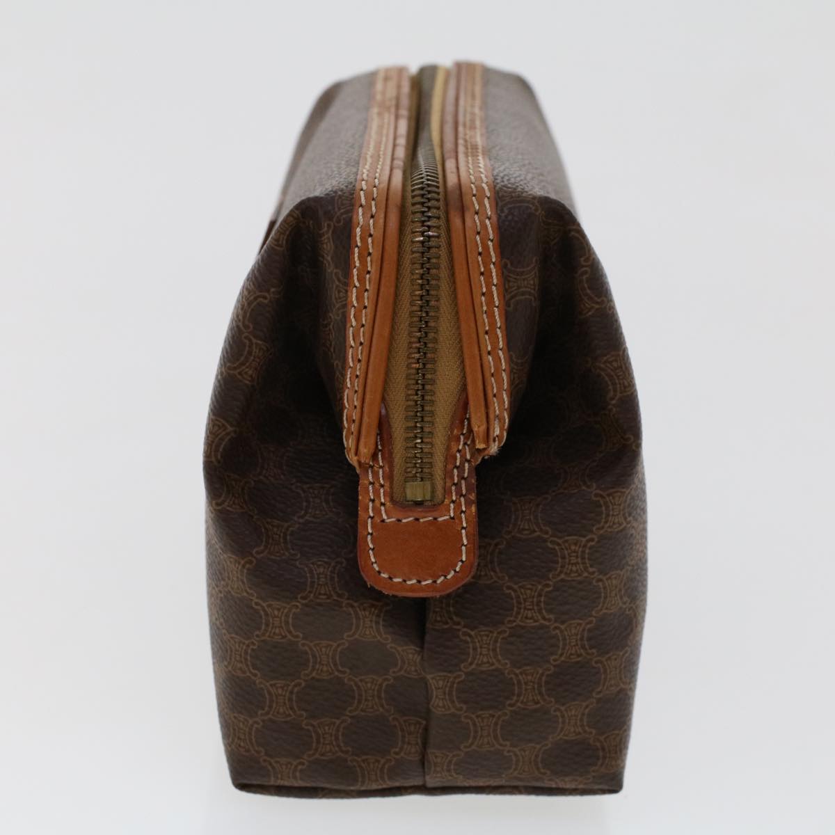 Luxury CELINE Macadam Canvas Pouch PVC Leather Brown  ep868