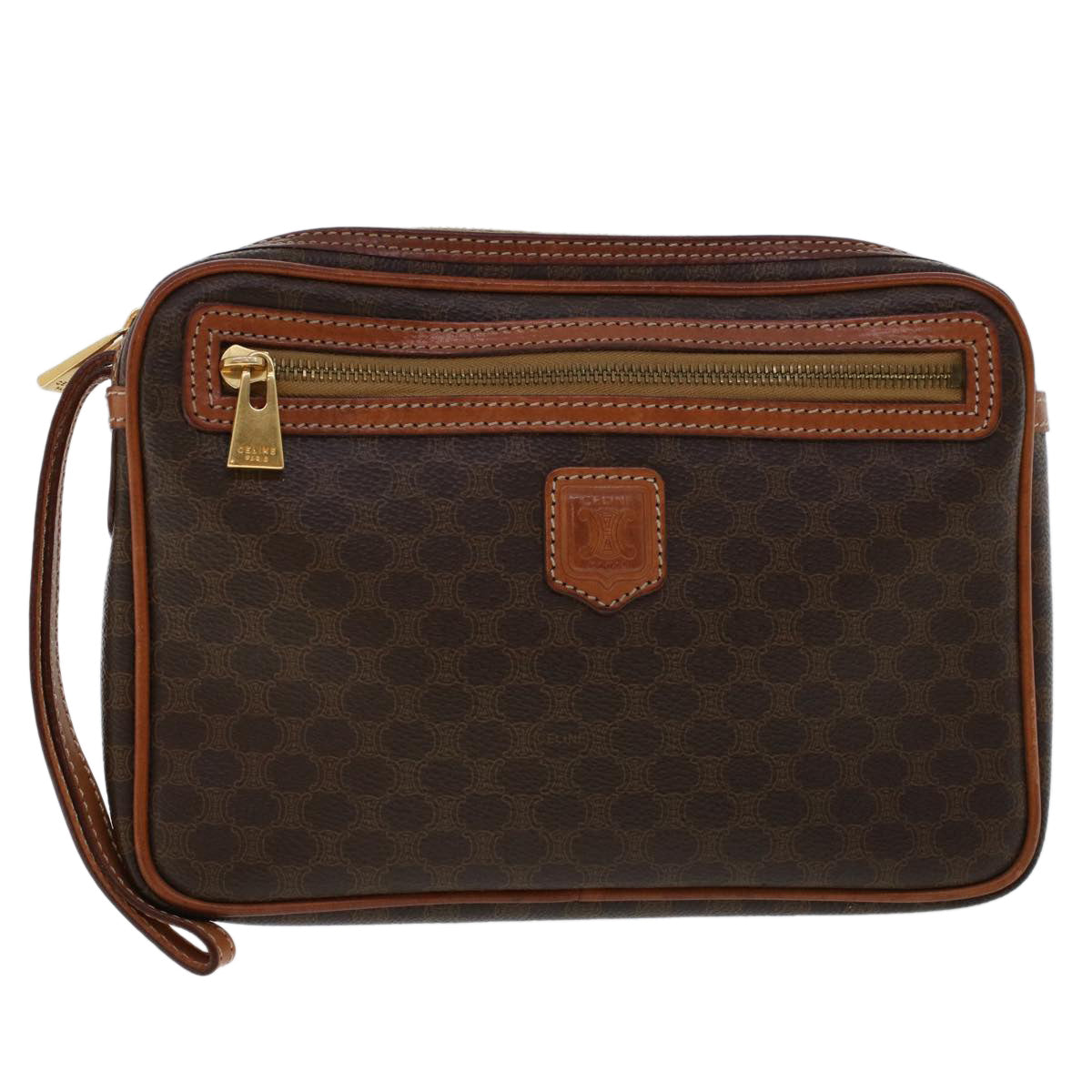 Luxury CELINE Macadam Canvas Clutch Bag PVC Leather Brown ep870