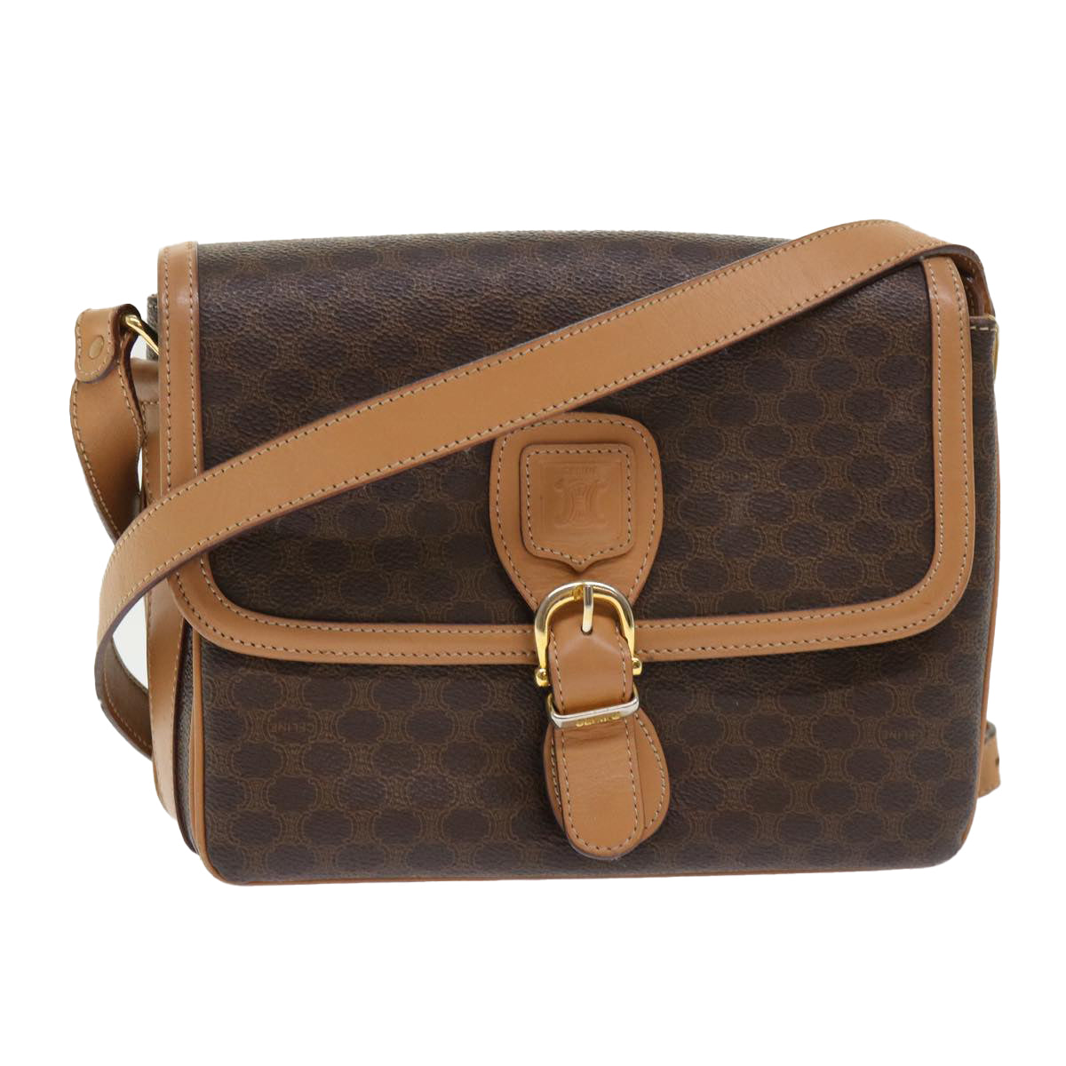 Luxury CELINE Macadam Canvas Shoulder Bag PVC Leather Brown  ep905