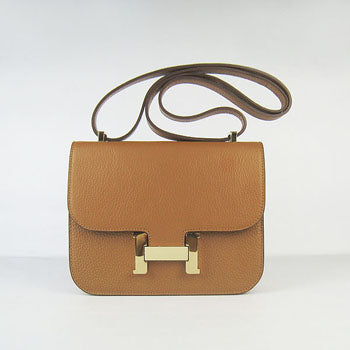 Luxury Hermes Constance Cowskin Leather Bag H017 light coffee golden
