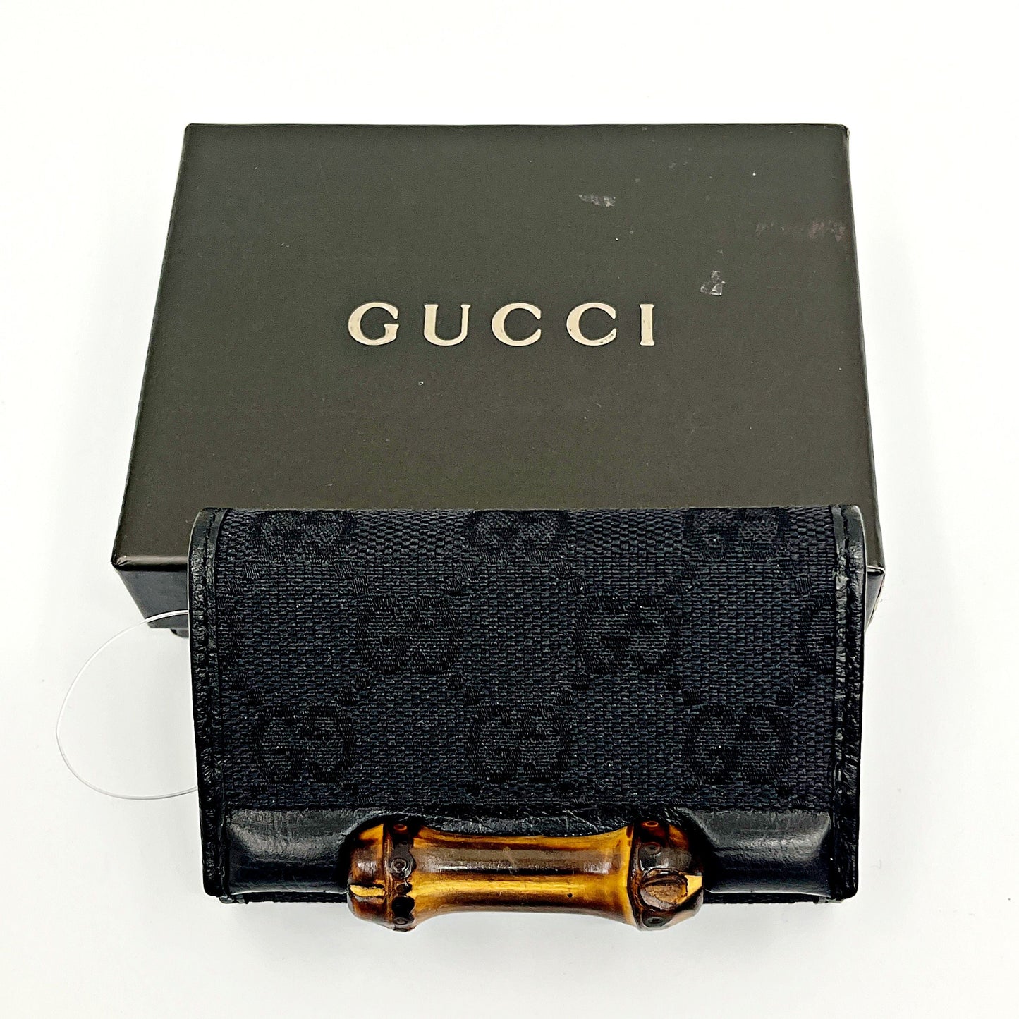 Gucci Black Guccissima Print Leather Tri-fold Key and Card holder gu6607sn