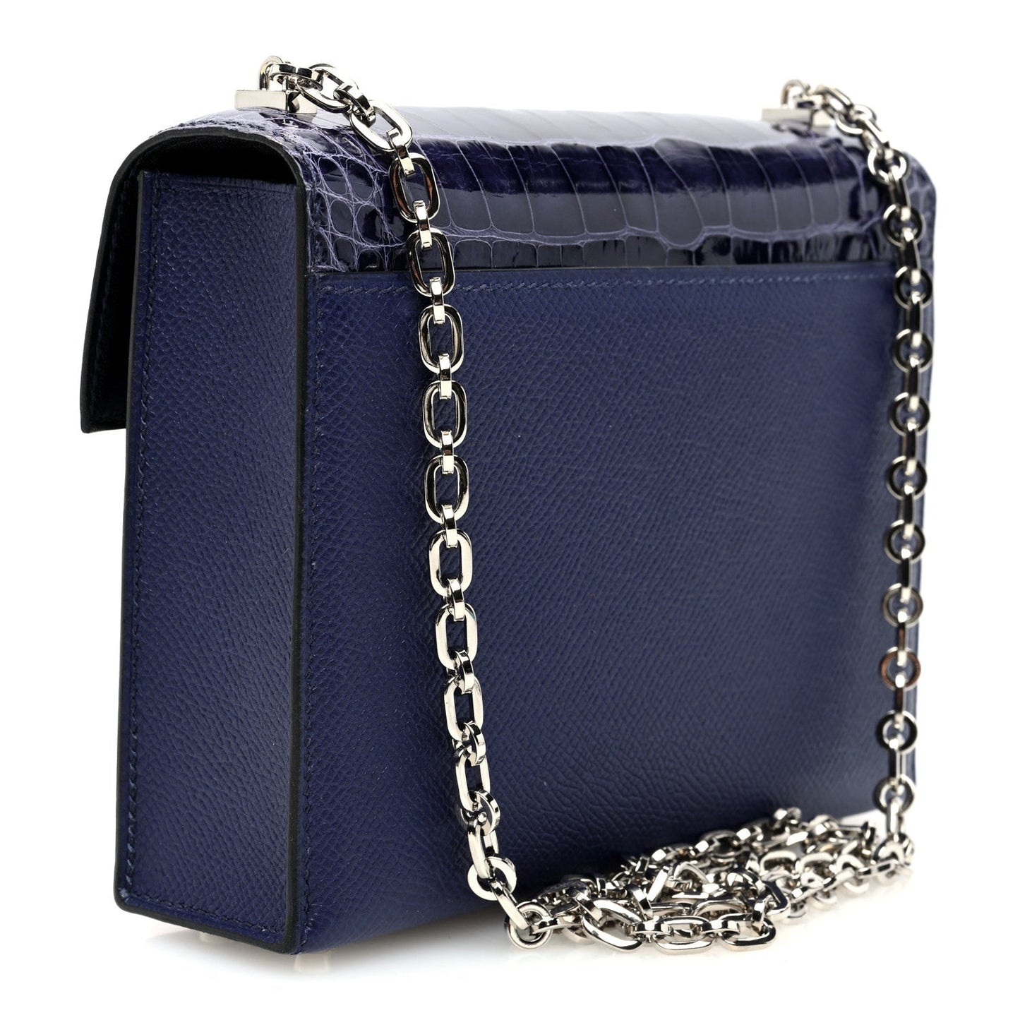 Hermes Epsom Shiny Alligator Mini Verrou Chaine Bag Bleu Encre Black