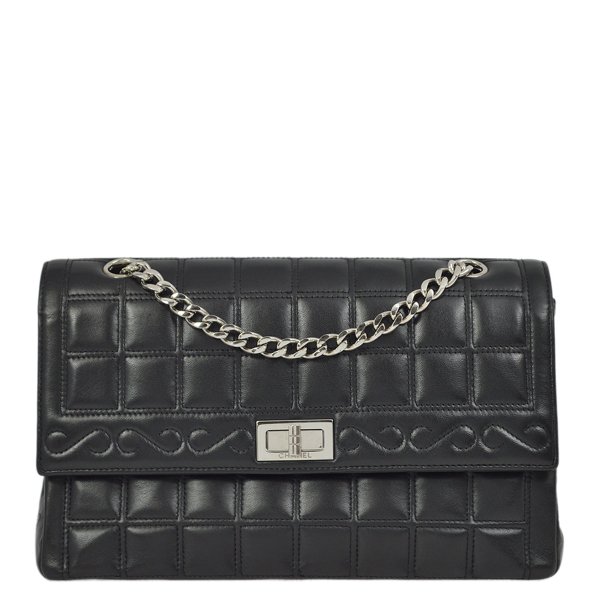 Chanel Black Lambskin Mademoiselle Lock Choco Bar Shoulder Bag