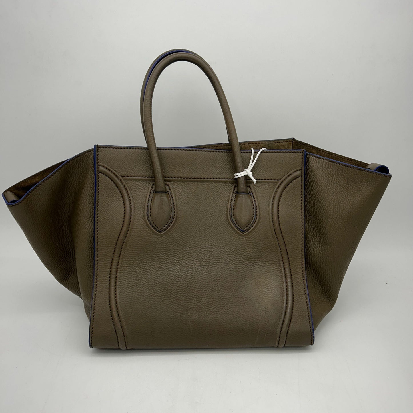 Luxury CELINE Smooth Calfskin Medium Phantom Luggage Khaki Cobalt Trim LA22130