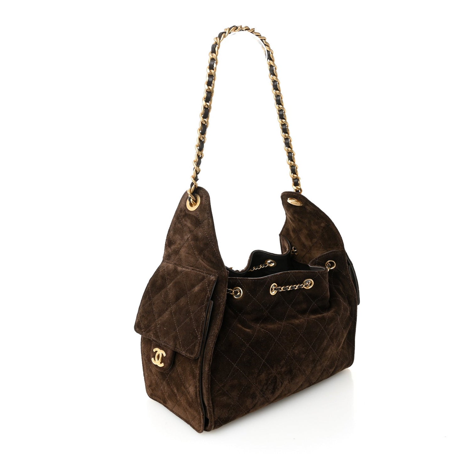 Suede Quilted Small Chanel 25 Handbag Dark Brown