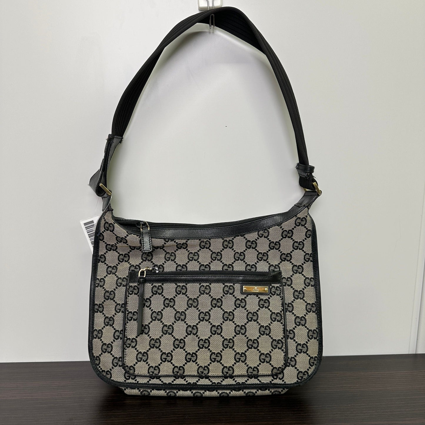 Bolsa de Ombro Gucci em Lona GG Marrom Preto LB123054