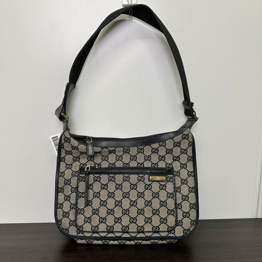 Bolsa de Ombro Gucci em Lona GG Marrom Preto LB123054