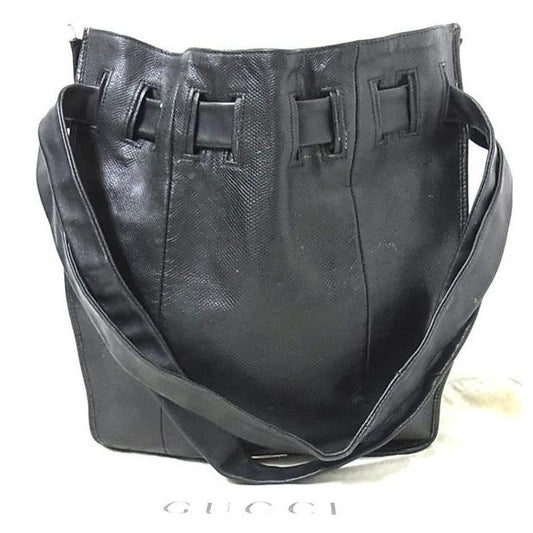 Gucci vintage Tom Ford black snakeskin leather drawstring top bucket bag
