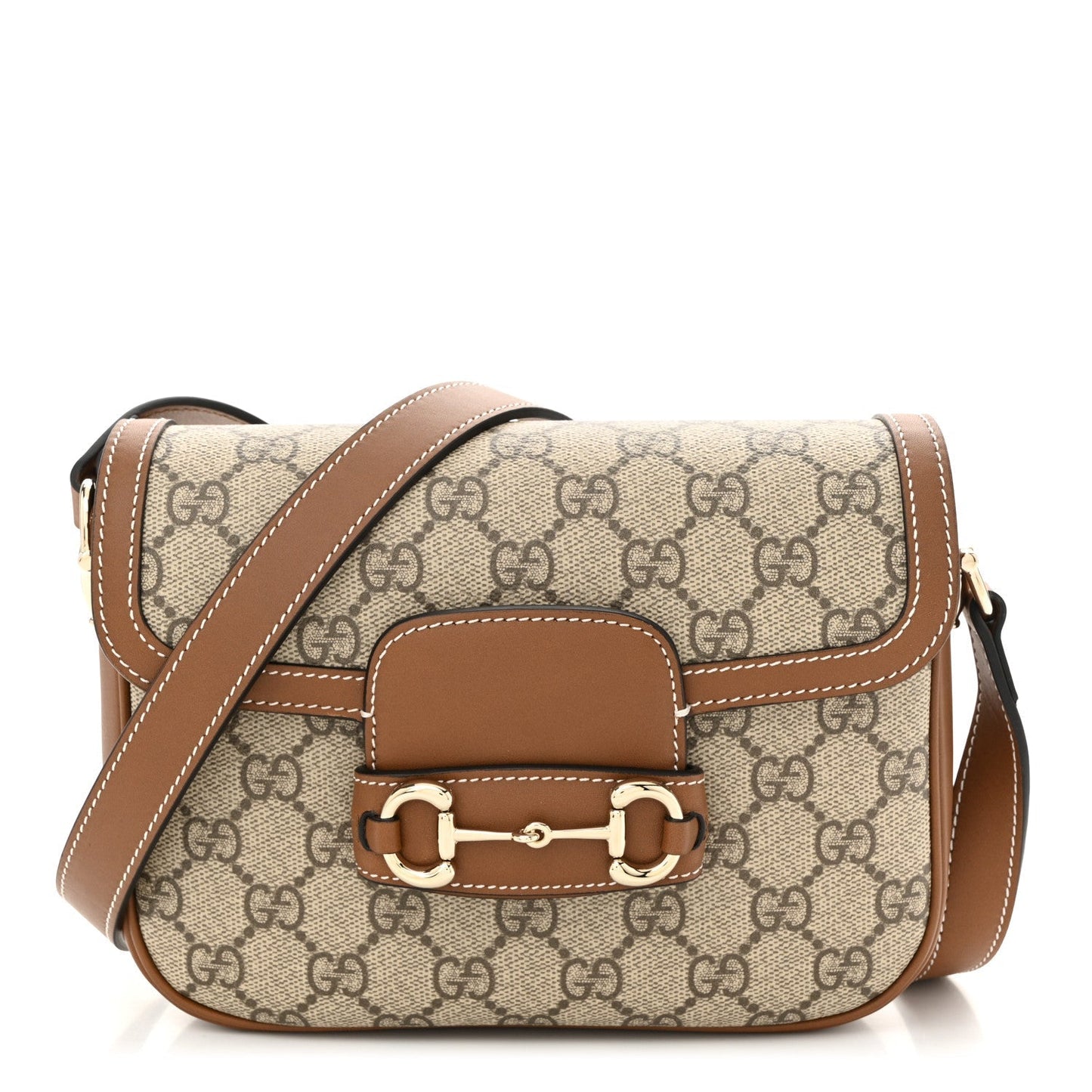 Gucci GG Supreme Monogram Horsebit 1955 Soft Small Shoulder Bag Beige Brown