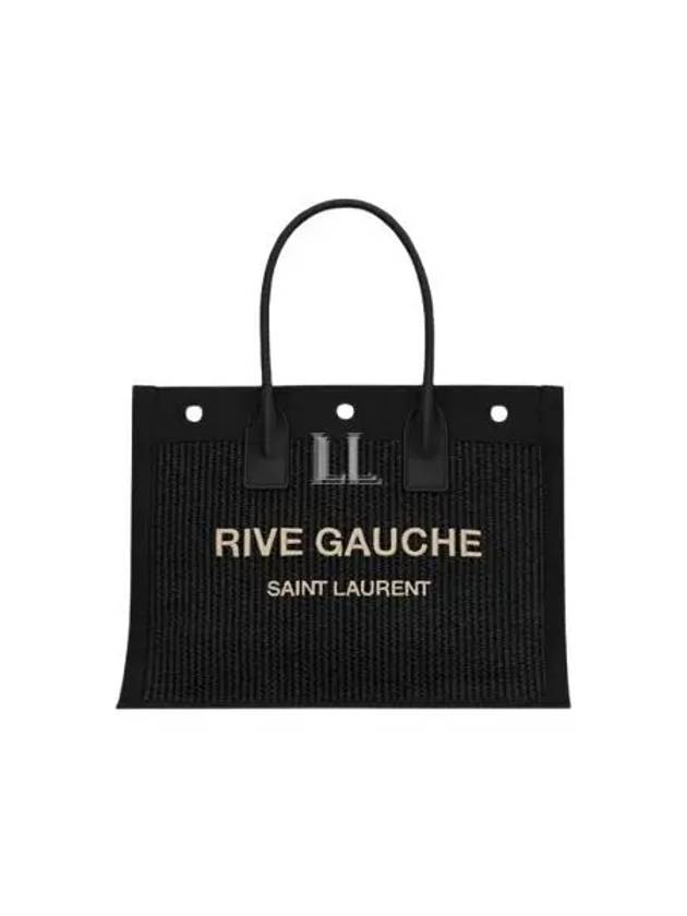 Luxury Saint Laurent Trending 2025 Rive Gauche Raffia Leather Small Tote Bag Black