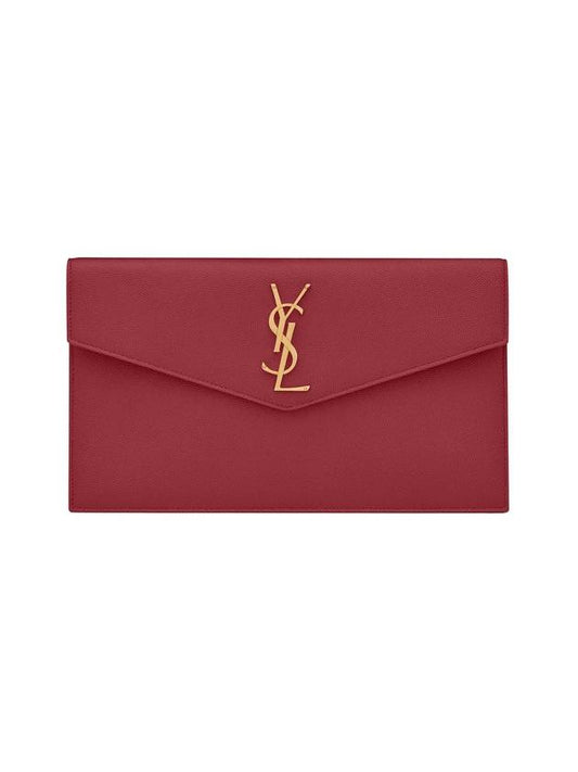 Luxury Saint Laurent Trending 2025 Uptown Grain de Poudre Embossed Leather Clutch Bag Red