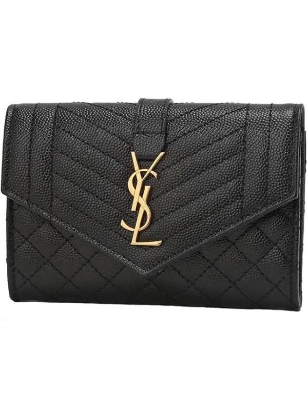 Luxury Saint Laurent Trending 2025 Matelasse Monogram Envelope Small Half Wallet Black