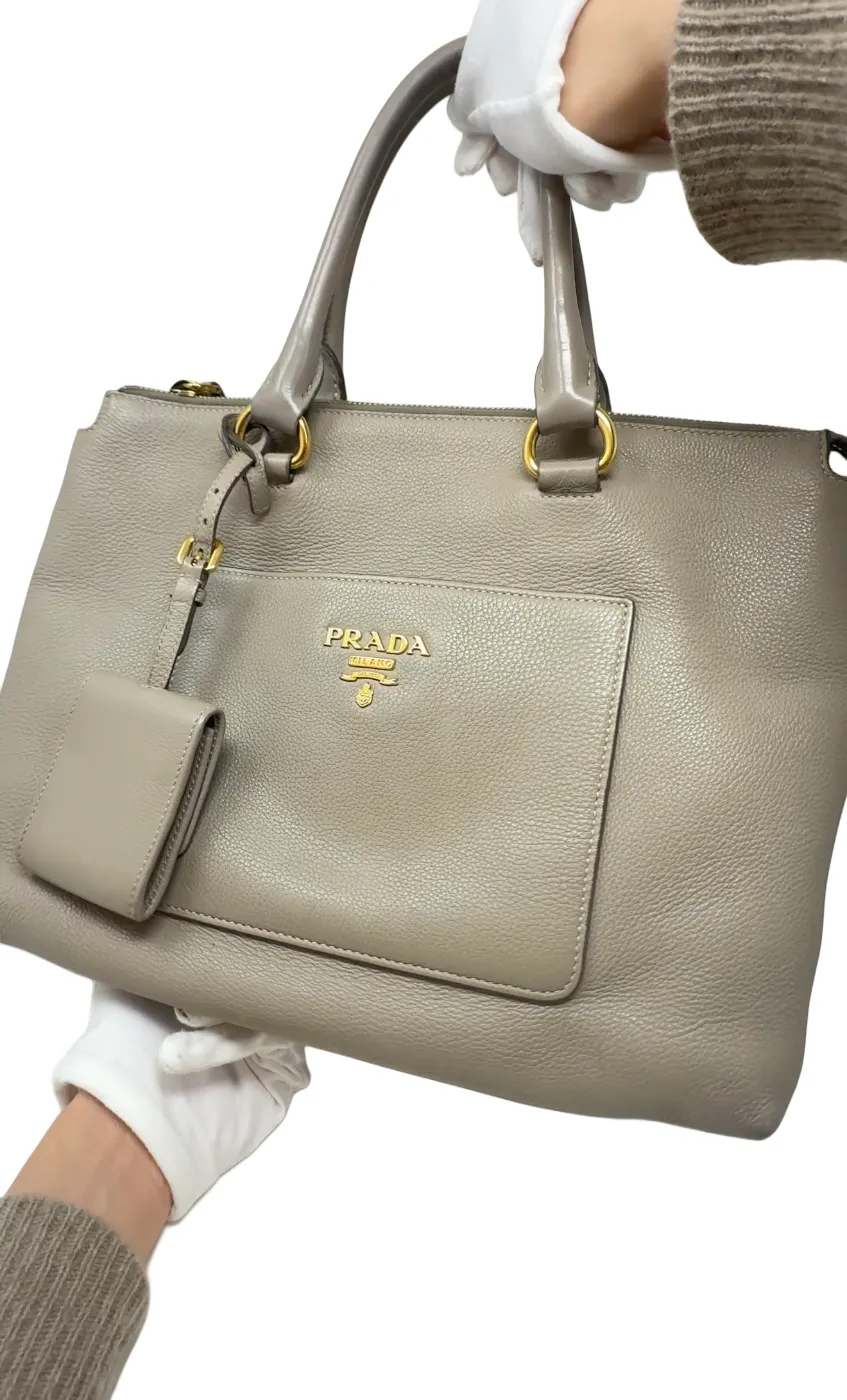Prada Grey Daino Leather Two Way Tote Bag with Strap B20-47