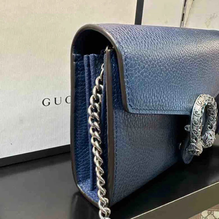 Gucci Dionysus Blue Leather Chain Crossbody
