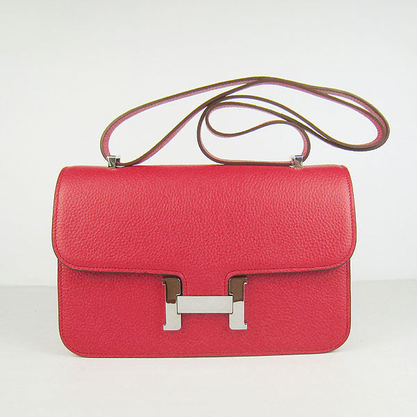 Luxury Hermes calf Leather Message Bag H020 red silver