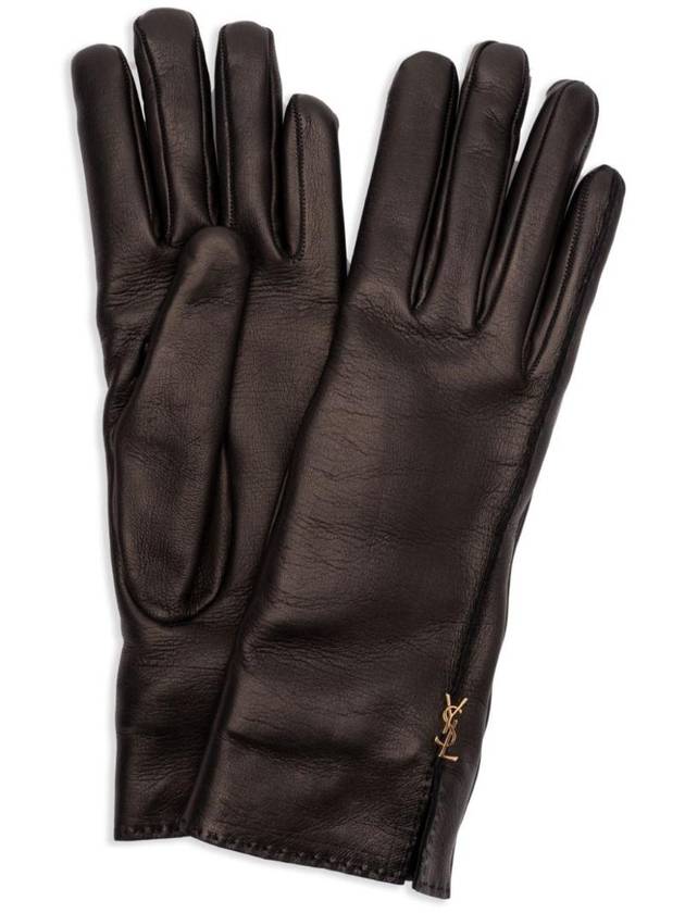 Luxury Saint Laurent Trending 2025 Cassandre Leather Gloves Black