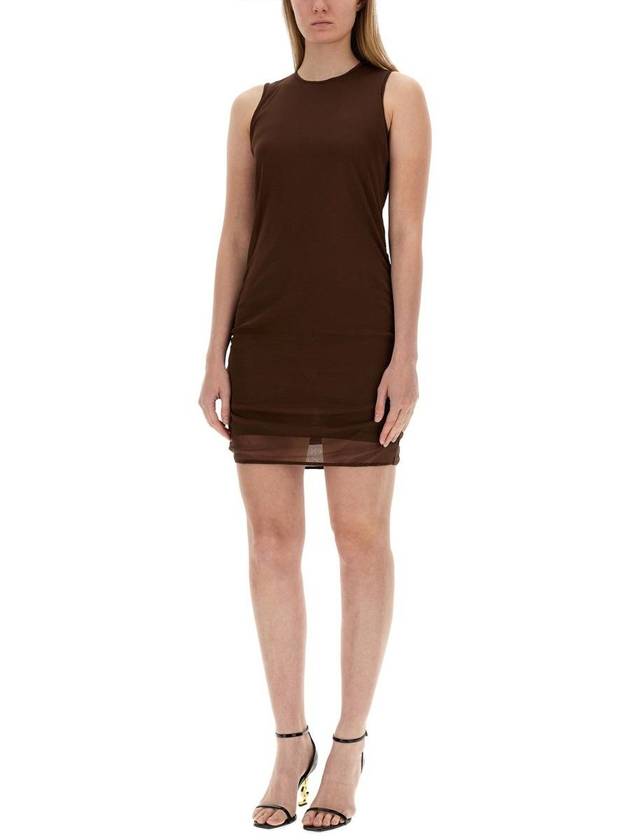Luxury Saint Laurent Trending 2025 Sleeveless Tulle Short Dress Brown