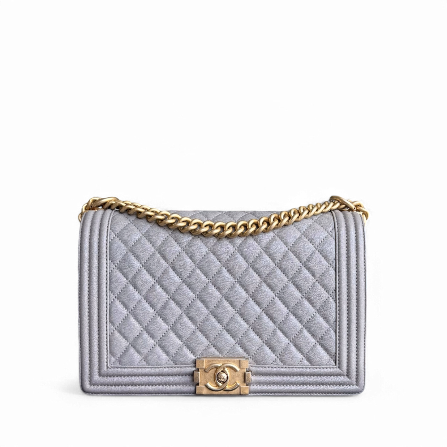 Chanel Boy Medium - Caviar 28CM Quilted Grey Gray Gold Hardware Series 26