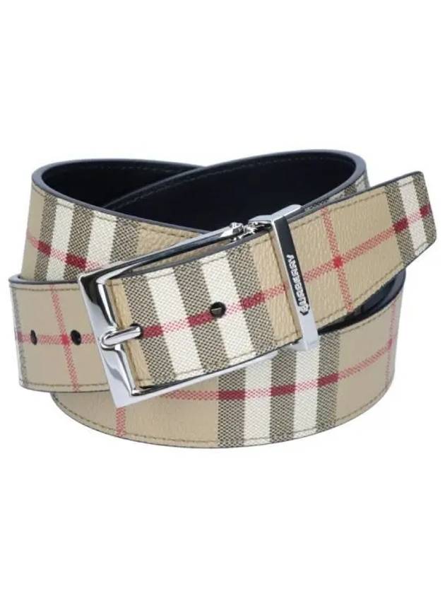 Luxury Burberry Vintage Check Pattern Leather Belt Beige