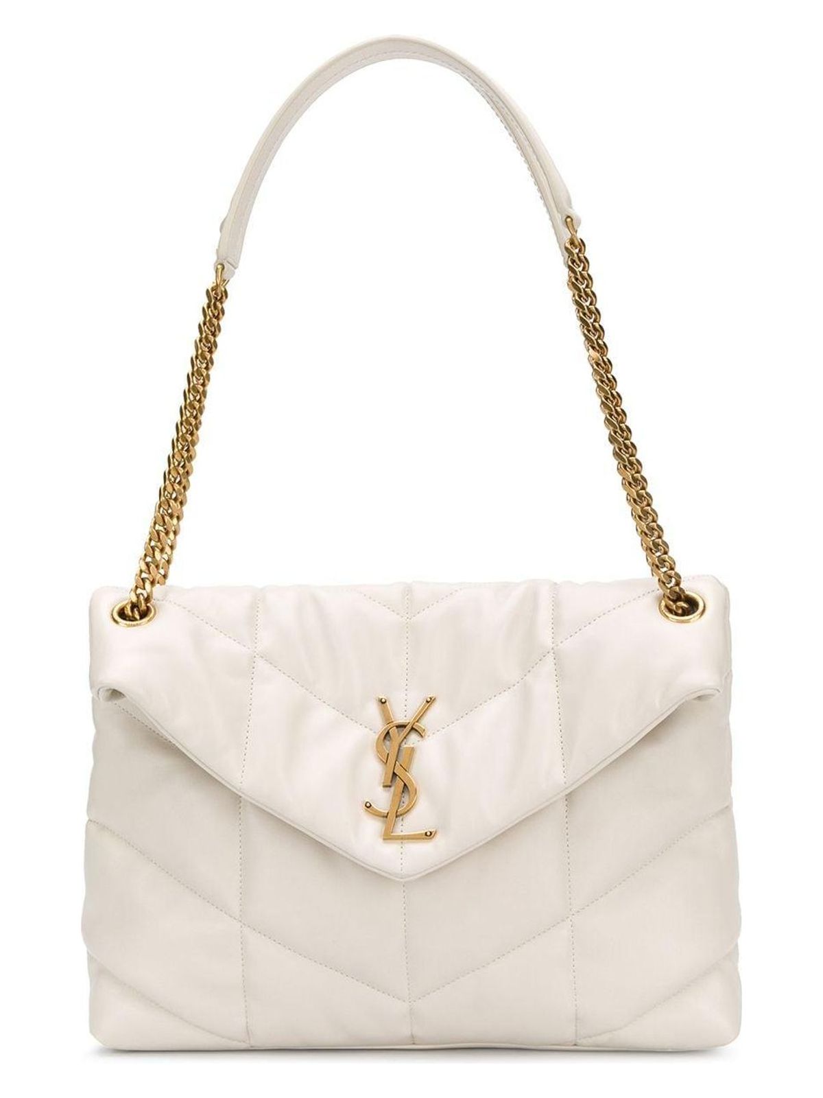 Luxury Saint Laurent Trending 2025 Women's Puffer Logo Plaque Shoulder Bag in Crema Soft | 5774751EL079207