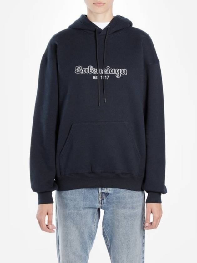 Luxury Balenciaga Trending 2026 Embroidered Logo Hoodie Navy