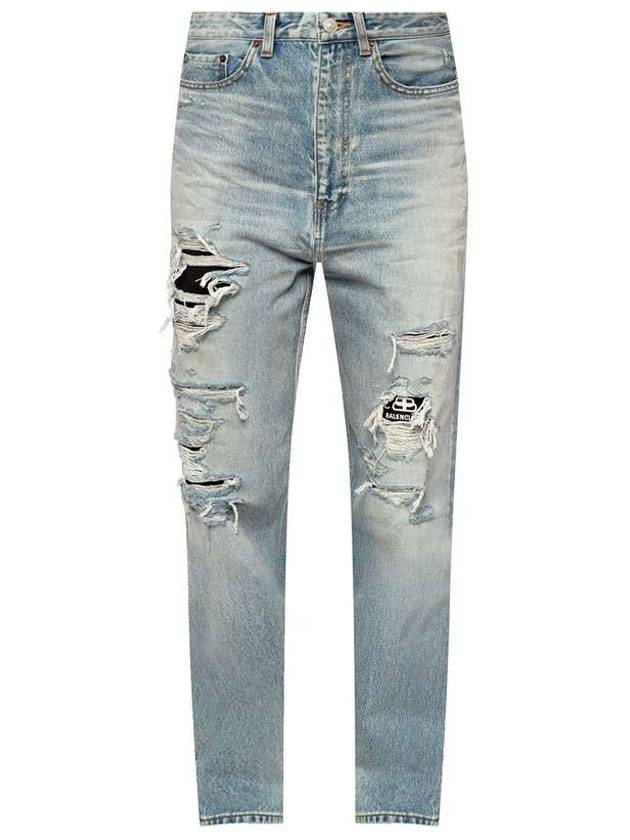 Luxury Balenciaga Trending 2026 Women's Distressed Denim Straight Jeans Vintage Blue