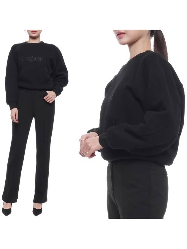 Luxury Saint Laurent Trending 2025 Embroidered Logo Cotton Sweatshirt Black