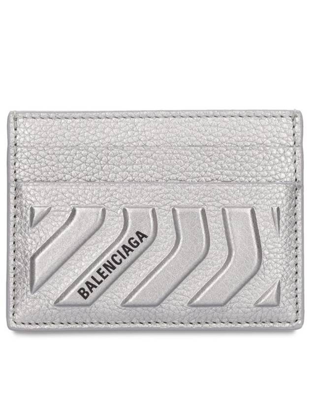 Luxury Balenciaga Trending 2026 Logo Grain Card Wallet Silver