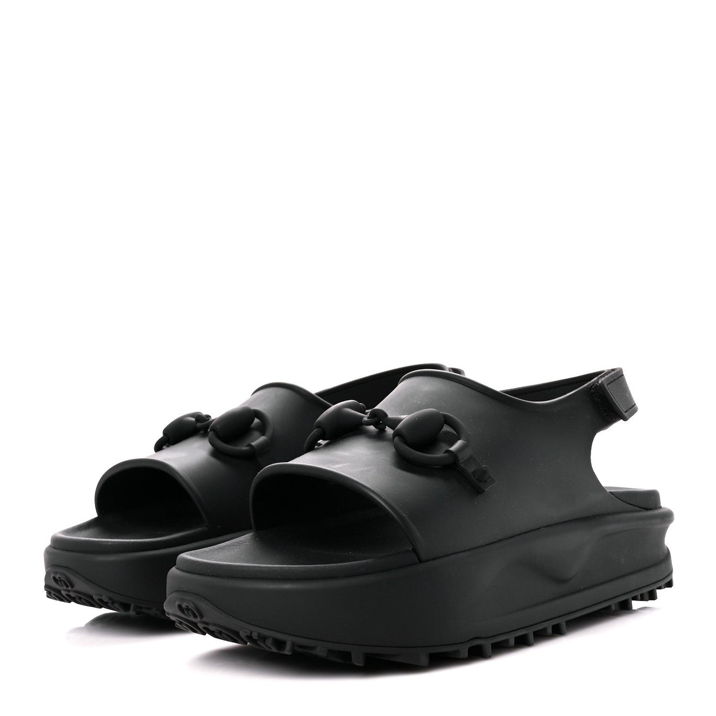 Gucci Soft Rubber Mens Horsebit Platform Slingback Sandals 9 Black