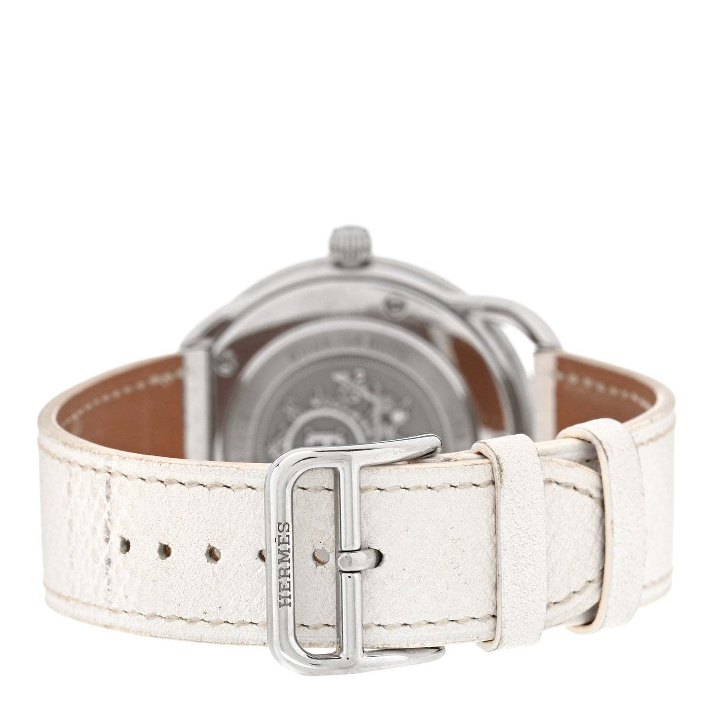 Hermes Stainless Steel Epsom Diamond Bezel Mother of Pearl 38mm Arceau Quartz Watch Blanc