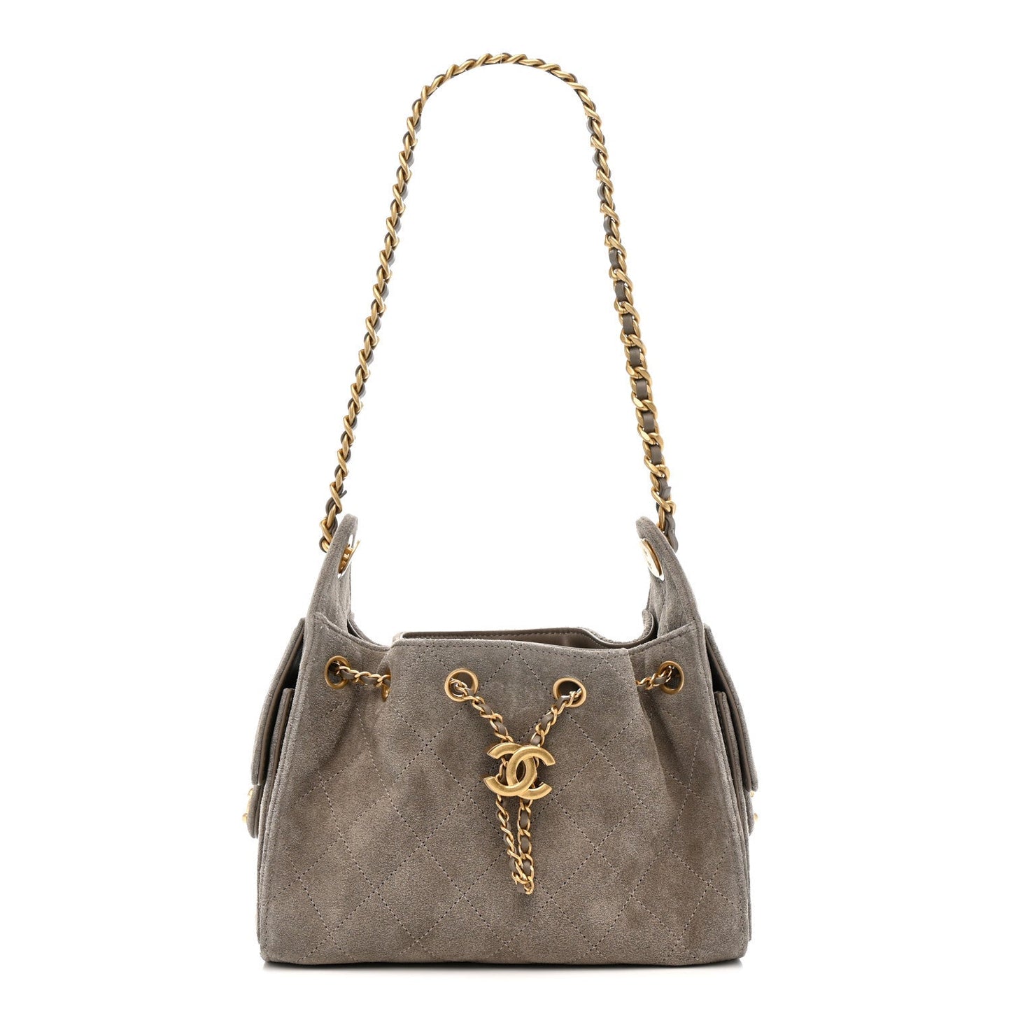Suede Quilted Mini Chanel 25 Handbag Dark Grey