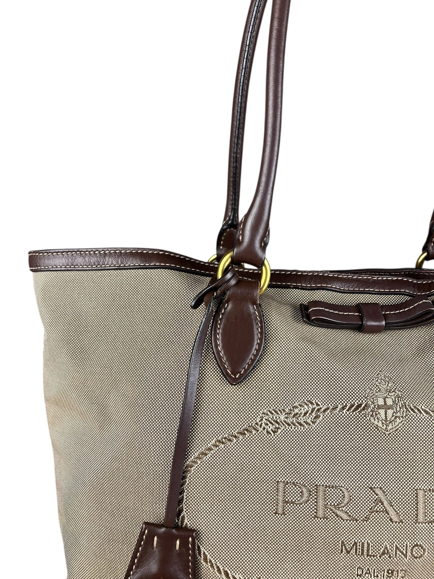 Prada   Jacquard Logo Tote Brown